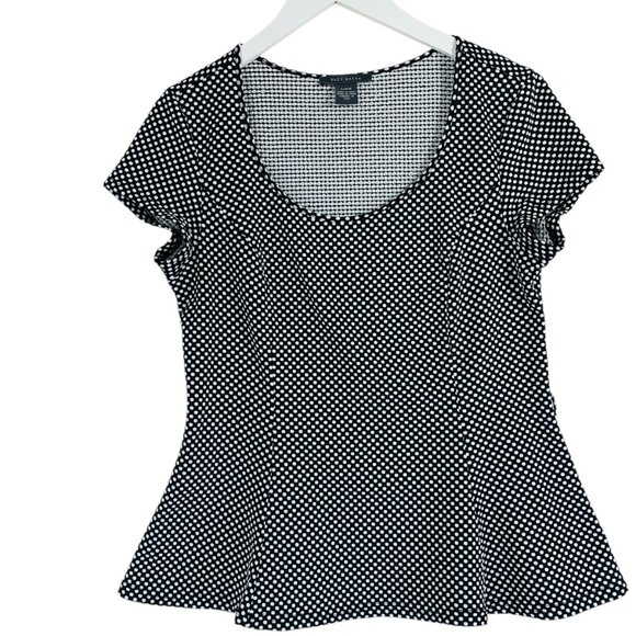 Suzy Shier Black White Polka Dot Peplum Top Blouse Stretch & skirt sz large set - Picture 10 of 16